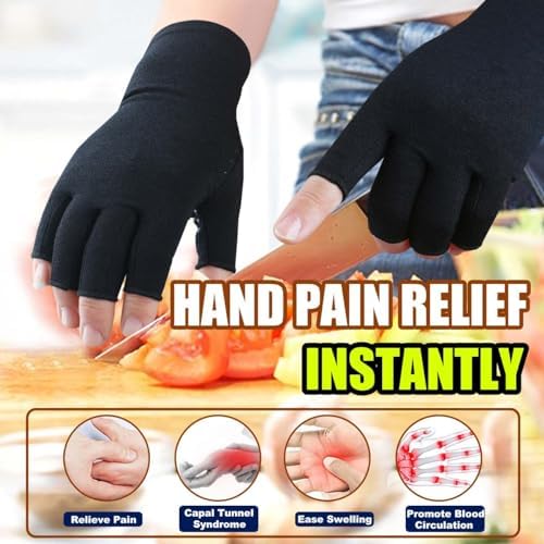 2 Pairs Arthritis Gloves, Compression Gloves for Women Men, Relieve Arthritis, Rheumatoid, Osteoarthritis, Carpal Tunnel Pain, Anti-Slip Fingerless Gloves for Hand Support (Pure Black+Purple,M)
