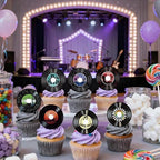 48PCS Edible Vinyl Record Cupcake Toppers Record CD Cupcake Music Lover's Birthday Cake Drink Topper Decorations Rock and Rock and Roll Music Cake Decorations