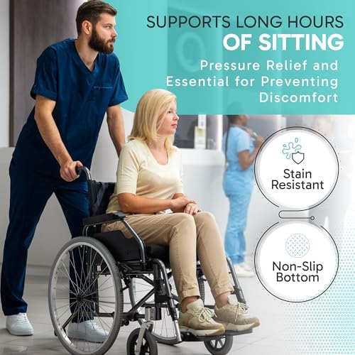 Wheelchair Cushions for Elderly, Comfortable Thick Memory Foam Wheelchair Cushion, Chair Cushion for Seniors - Pressure Relief, Water Resistant Washable Removable Cover