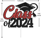 Aeryourtar Class of 2024 Cake Topper, Congrats Grad 2024 Graduation Cake Decor, High School/College Graduate Celebration Party Decoration Supplies, Black and Red Glitter