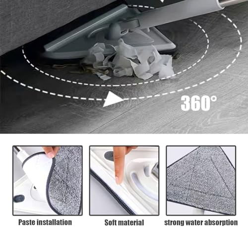 Triangle Mop Replacement Pads, 6pcs 360° Rotatable Microfiber Mops Heads, Adjustable Cleaning Mop Replacement Heads for Wall Ceiling Window Cleaning