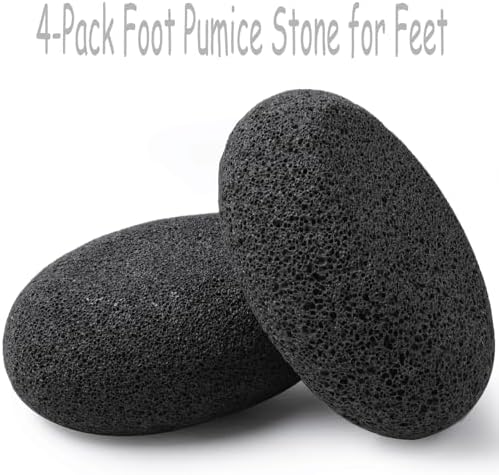 Natural Foot Pumice Stone for Feet, Borogo 4-Pack Lava Pedicure Tools Hard Skin Callus Remover for Feet and Hands Black