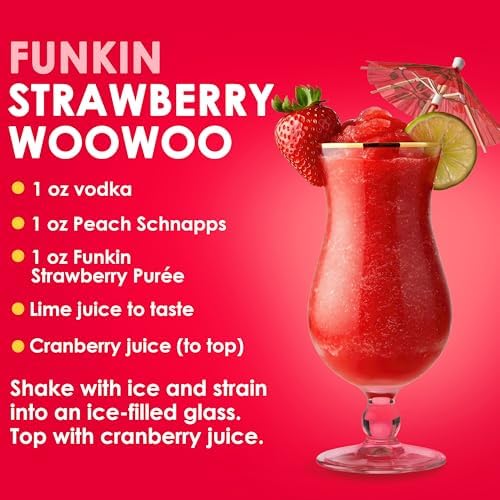 Funkin Fruit Puree | Real Fruit, Simple Ingredient, Natural Mixer for Cocktails, Drinks, Smoothies | Vegan, Non-GMO, Gluten-Free (2.2 lbs) (Strawberry)