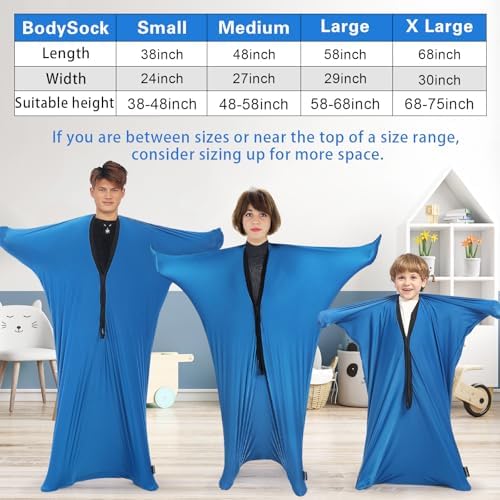 Body Sock Sensory Kids, Small 24 * 39 inch, Good for Kids Height 38~48 inch, Soft Fabric with Strong Stitching and Snap Closures (Classic Blue)