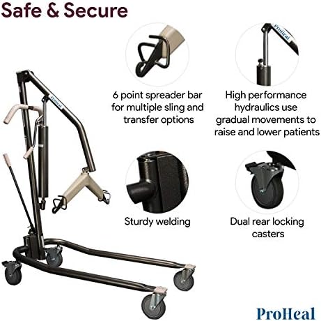 ProHeal Hydraulic Patient Lift - Manual Full Body Lifter for Handicapped, Senior and Immobile Patients - 6 Point Spreader, Chains Included, 450 lbs Capacity
