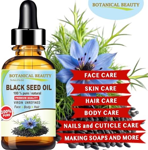 Botanical Beauty BLACK SEED OIL 100% Pure Natural Undiluted Virgin Unrefined Cold Pressed Carrier Oil. 0.5 Fl.oz.- 15 ml. for Face, Skin, Body, Hair, Nails. Rich in Vitamin C, Vitamin E