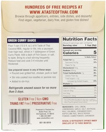 A Taste of Thai Green Curry Paste – Authentic & Natural Ready-to-Use Thai Curry Paste – Vegan, Gluten‑Free & Non‑GMO – Spicy, Fresh Flavor for Curries, Stir‑Fries, Soups & Dips - 1.75 oz (Pack of 1)