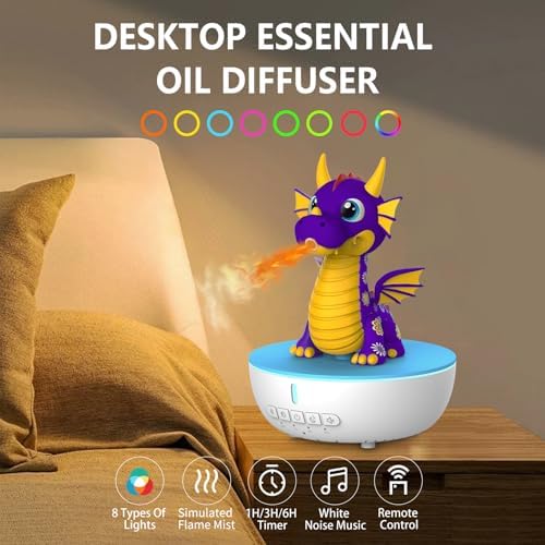 Dragon Essential Oil Diffuser, Ultrasonic Aromatherapy Humidifier with Remote Control & White Noise, 7 LED Colors, Timer & Auto-Off, Large Room Diffuser