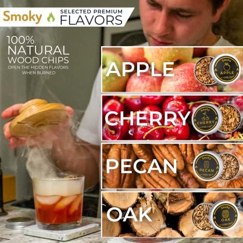 NOBLESIP® Whiskey Bourbon Smoker Kit 𝗣𝗥𝗘𝗠𝗜𝗨𝗠 Smoky bar Set. Made from American Oak Natural Wood. Easily Make The Legendary Smoked Cocktails and Old fashioneds at Home. Whisky Men Gift