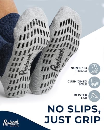 Pembrook Non Slip Crew Grip Socks Men & Women - 4 Pairs | Non Slip Socks for Elderly, Hospital, Pilates, Yoga, Barre, Home