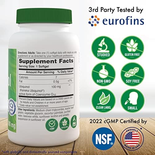 Health Thru Nutrition Ubiquinol 100mg 360 Softgels as Kaneka QH Reduced CoQ-10 | Stabilized - 3rd Party Tested | Enhanced Bioavailability | Cardiovascular & Mitochondria Function Support | Non-GMO