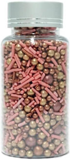 ConfectPink and Gold Edible Sprinkle Mix, Metallic Cake Decorations, Cupcake Toppers, Baking Toppings for Birthday, Wedding, Party Cakes | Vegan, Gluten-Free, Nut-Free, Soy-Free, Dairy-Free, Palm Oil-Free- 4.2 Oz