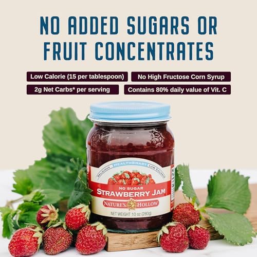 Nature's Hollow Strawberry Jam: Sugar Free Jam and Preserves, Low Cal, Non GMO, Keto Jam, Vegan, Gluten Free, and Diabetic Friendly - Sugar Free Jelly - 10oz