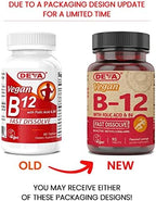 DEVA Vegan Vitamin B12 Fast Dissolve Supplement - Once-Per-Day Complex with 1000 Mcg Methylcobalamin B12, Folic Acid, B6 - Lemon Flavor - 90 Dissolvable Tablets,