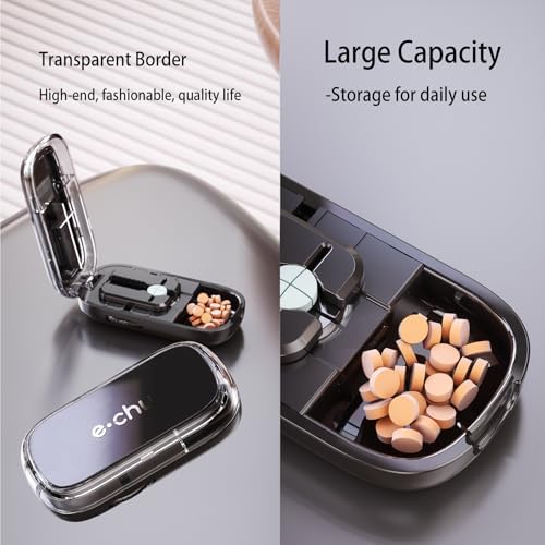 Pill Cutter Splitter for Small and Tiny Pills - 1/2 & 1/4 Adjustable Pill Splitter with Centering Device for Cutting Multiple Pills, Accurate Alignment and Easy to Use (Black)