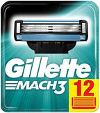 Gillette Mach3 Razor Blades, 12 Replacement Blades for Men's Wet Razors with Triple Blade