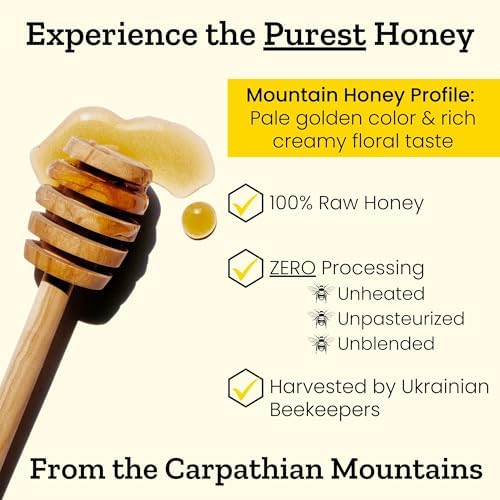 Carpathian Raw Honey Mountain Flowers | 100% Pure, Unfiltered, Unpasteurized, Ethically Sourced | Glass Jar, 908g