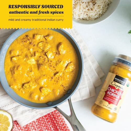 Khazana ORGANIC Chicken Korma Indian Simmer Sauce - 12.7oz Jars | Non-GMO, Vegan, Gluten Free, Kosher | Authentic Indian Meals Made Easy at Home!