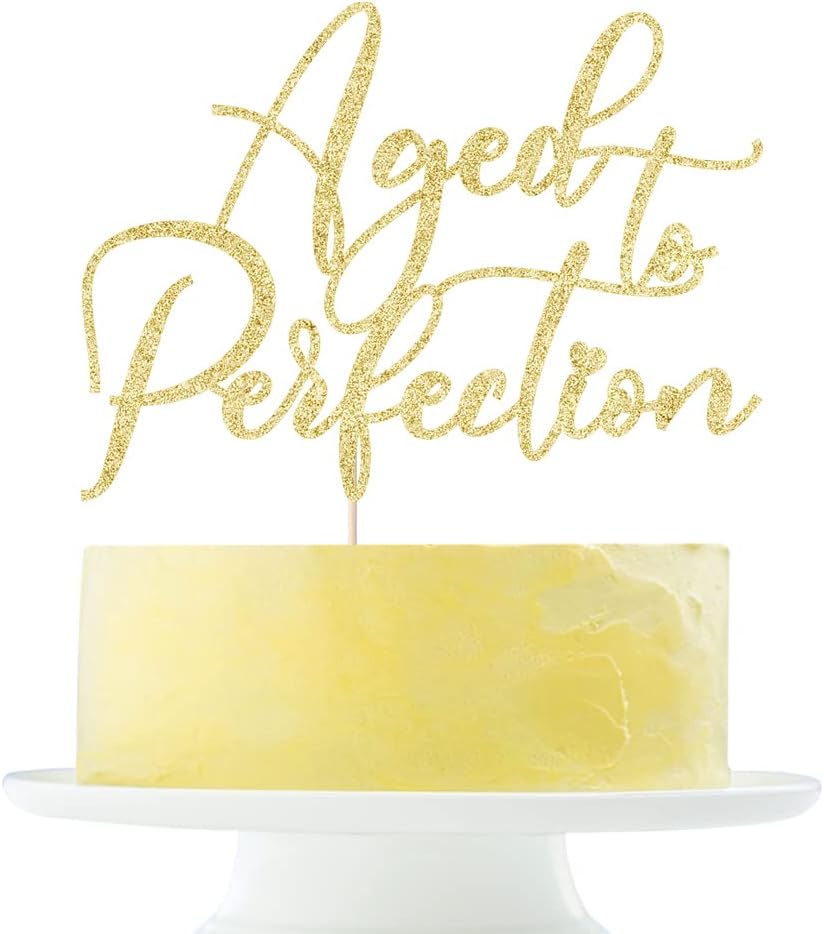 Gold flash Aged to Perfection Cake Topper, Happy Birthday, Engagement, Retirement Party Decorations Supplies