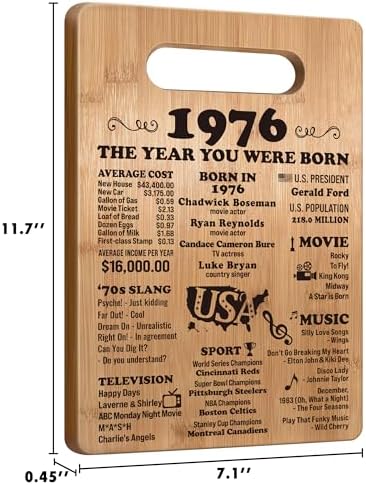 50th Birthday Gifts for Women Men, 1976 Birthday Gifts for Her Him, 50 Years Old Gifts, 50th Birthday Gift Ideas, 50th Birthday Decorations for Women Men, Back in 1976 Cutting Board Gifts