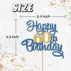 Happy 60th Birthday Cake Topper,Blue Glitter 60th Cake Decorations,60&Fabulous/I'm 60/Sixty Years Old Birthday Cake Topper,Anniversary Party/Birthday Party Decoration Supplies