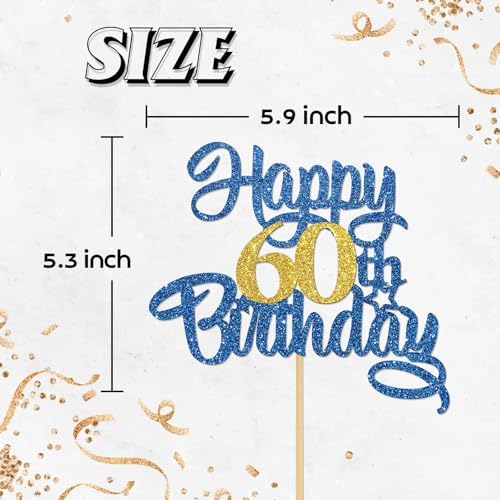 Happy 60th Birthday Cake Topper,Blue Glitter 60th Cake Decorations,60&Fabulous/I'm 60/Sixty Years Old Birthday Cake Topper,Anniversary Party/Birthday Party Decoration Supplies
