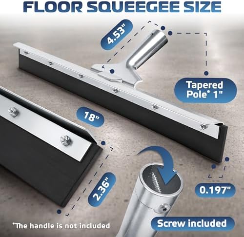 DSV Standard Garage Floor Squeegee 18’’, Neoprene Blade Asphalt Squeegee, Taper Pole Connection - Handle Sold Separately for Tiles, Concrete and Asphalt