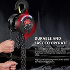 Manual Chain Hoist | 1 Ton/2000 lbs Capacity | 10’ Lift | 2 Hooks | Manual Hand Lift Steel Chain Block Hoist (1T)