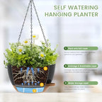 3 Pack 10 Hanging Flower Pots with Chains Self Watering Plastic Planters for Indoor Outdoor Plants, Sturdy Triangular Iron Chain Design for Garden PorchPlastic hanging flower pots (3, Black Brown)
