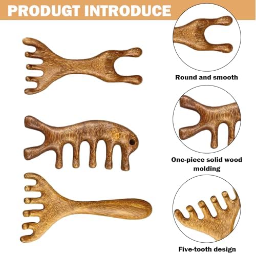 3 Pcs Scalp Massage Tool,Foot Massager Tool,Wooden Scalp Massager, Massage Comb,Foot Massage Tool,Labor Comb For Pain,For Scalp, Eye, Facial, Neck, Shoulder, 5 Touchs Therapy Comb, Massage Combs