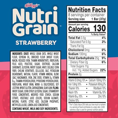Nutri-Grain Soft Baked Breakfast Bars, Made with Whole Grains, Kids Snacks, Strawberry (6 Boxes, 48 Count)