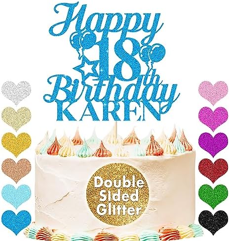 Happy Birthday Cake Topper Personalized Cake Decorations Double-Sided Glitter Cake Topper Custom Gifts with Any Age & Name for Her Him Women Men on 18th 21st 30th 40th 50th 60th (Blue)