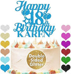 Happy Birthday Cake Topper Personalized Cake Decorations Double-Sided Glitter Cake Topper Custom Gifts with Any Age & Name for Her Him Women Men on 18th 21st 30th 40th 50th 60th (Blue)