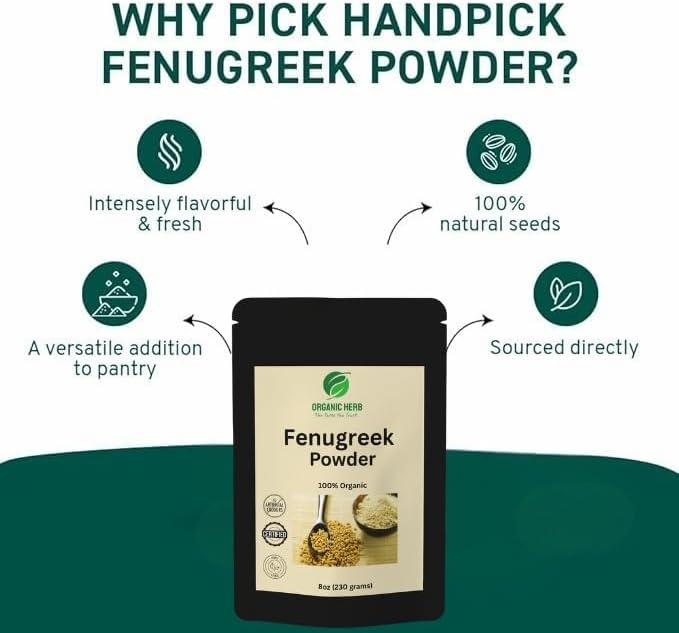 Organic Herb Fenugreek Powder 8oz (227g) – Ground Fenugreek Seed Powder (Methi Powder) – Natural Indian Spice for Curry, Seasoning & Cooking – Vegan Plant Based Herbal Spice