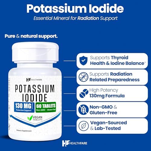 HealthFare Potassium Iodide Tablets | 130 mg | 360 Fast-Dissolving Tablets (6 Pack) | Ki Pills | Long Shelf Life | Non-GMO