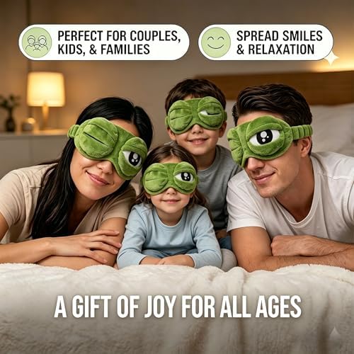 3D Frog Sleep Mask, Funny Cute Frog Eye Mask Plush Blindfold Travel Sleep Masks Super Soft ，Block Out Light Blindfold with Adjustable Eyelids for All Groups of People (1 Pcs)