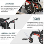 Lightweight Foldable Reclining Wheelchair Ergonimic Transport Chair for Adult Senior with Flip-Up Arm,Park & Brake Anti-Tipper,UP to 330lbs, All Terrain Aluminum Alloy Mobility Aid Reclines 95 to 135°