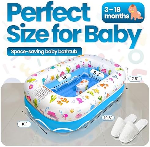 Mommy's Helper | Inflatable Under The Sea Baby Bathtub, Collapsible Safe Baby Bath Tub with Anti-Sliding Saddle Horn Seat, Must Have Travel Toddler Bath, Portable Bathtub Recommended Months 3 to 18