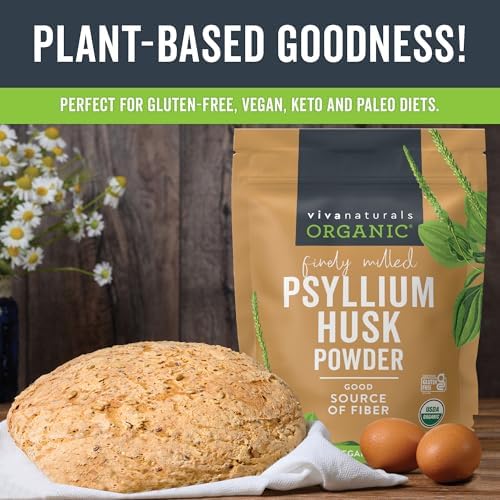 Viva Naturals Organic Psyllium Husk Powder, 10 oz – Finely Ground, Unflavored, Vegan, Keto, Paleo, Non-GMO Plant-Based Superfood, Good Source of Fiber for Gluten-Free Baking, Juices & Smoothies