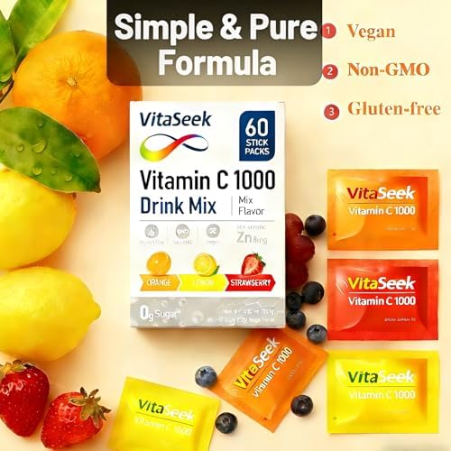 1000mg Vitamin C Powder Packets Sugar Free Variety Flavor - 60 Count/2 Month Supply