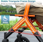 Rollator Walker with Seat, Tall Walkers for Seniors, 12" Big Rubber Wheels All Terrain Rollator Walker with Backrest, Built-in Cable, Foldable and Dual Adjustable Height for 5.3-7ft, Orange