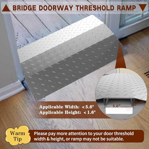 Sliding Door Threshold ramp 31.5" W*24.8" L, Metal Bridge Doorway Threshold ramp to go Over The Threshold for wheelchairs/Scooters/Walkers(for Threshold Height < 1.6" & Width ＜5.6")