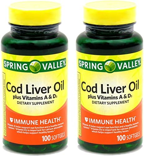 Spring Valley - Cod Liver Oil with Vitamin A & D 100 softgels (Pack of 2)