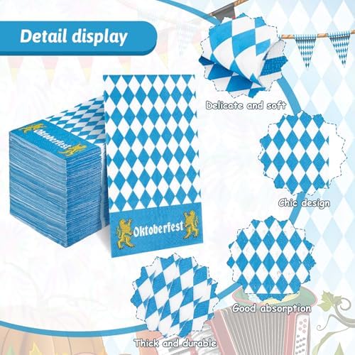 Whaline 100Pcs Oktoberfest Guest Napkins Blue White Plaids Paper Napkin Disposable Dinner Hand Towel Napkin for Bathroom Party Table Supplies