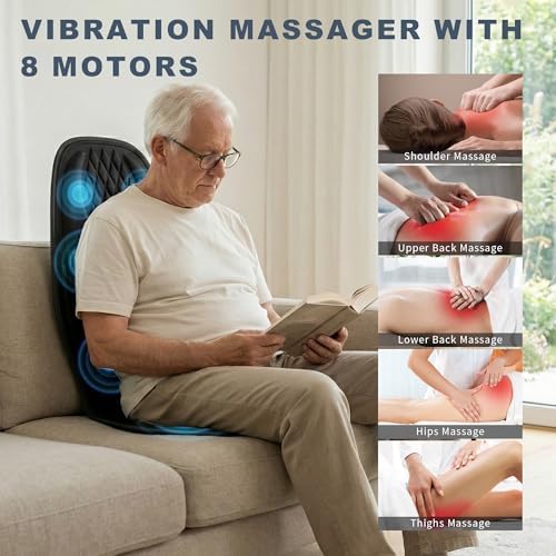 Back Massager with Heat, Massage Seat Cushion with 3D Back Support, 8 Vibrating Motors Massager Chair Pad for Full Body Pain Relief, Ideal Gift for Easter/Lover/Parents/Friends