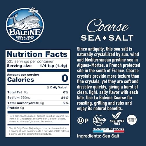 La Baleine Coarse Sea Salt Canister, All-Natural French Sea Salt, Product of France, 26.5 Oz