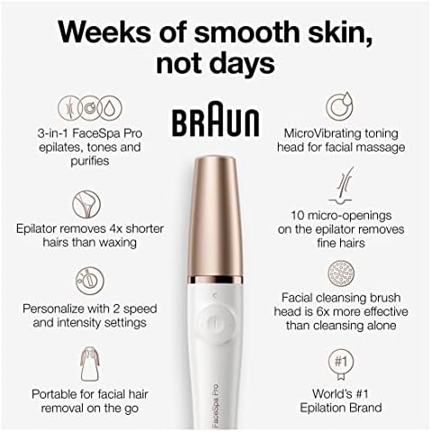 Braun Face Epilator Facespa Pro 911, Facial Hair Removal for Women, Hair Removal Device, 3-in-1 Epilating, Cleansing Brush and Skin Toning with 3 Extras