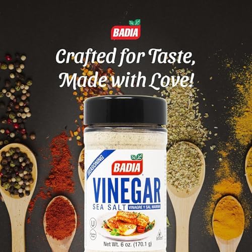 Badia Vinegar & Sea Salt Seasoning 6 oz – Tangy and Savory Flavor Blend of Zesty Vinegar and Crystalline Sea Salt