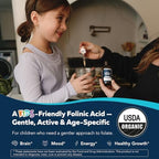Organic FolinicActive Kids - Folinic Acid + B12, B6 & B2 Cofactors - Gentle Methylation Support for Mood, Energy & Cognition, Age Adjustable Dosing for Kids 1-18, Non GMO, Vegan, Berry Flavor (60mL)