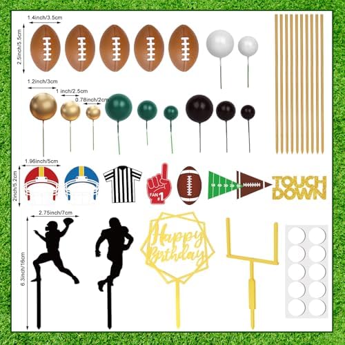 28 Pieces Football Cake Decorations Football Cake Toppers with Mini Foam Balls, Rugby Player, Touch Down, Goal Post Cupcake Toppers for Sports Themed Birthday Party Decor Game Day Party Supplies
